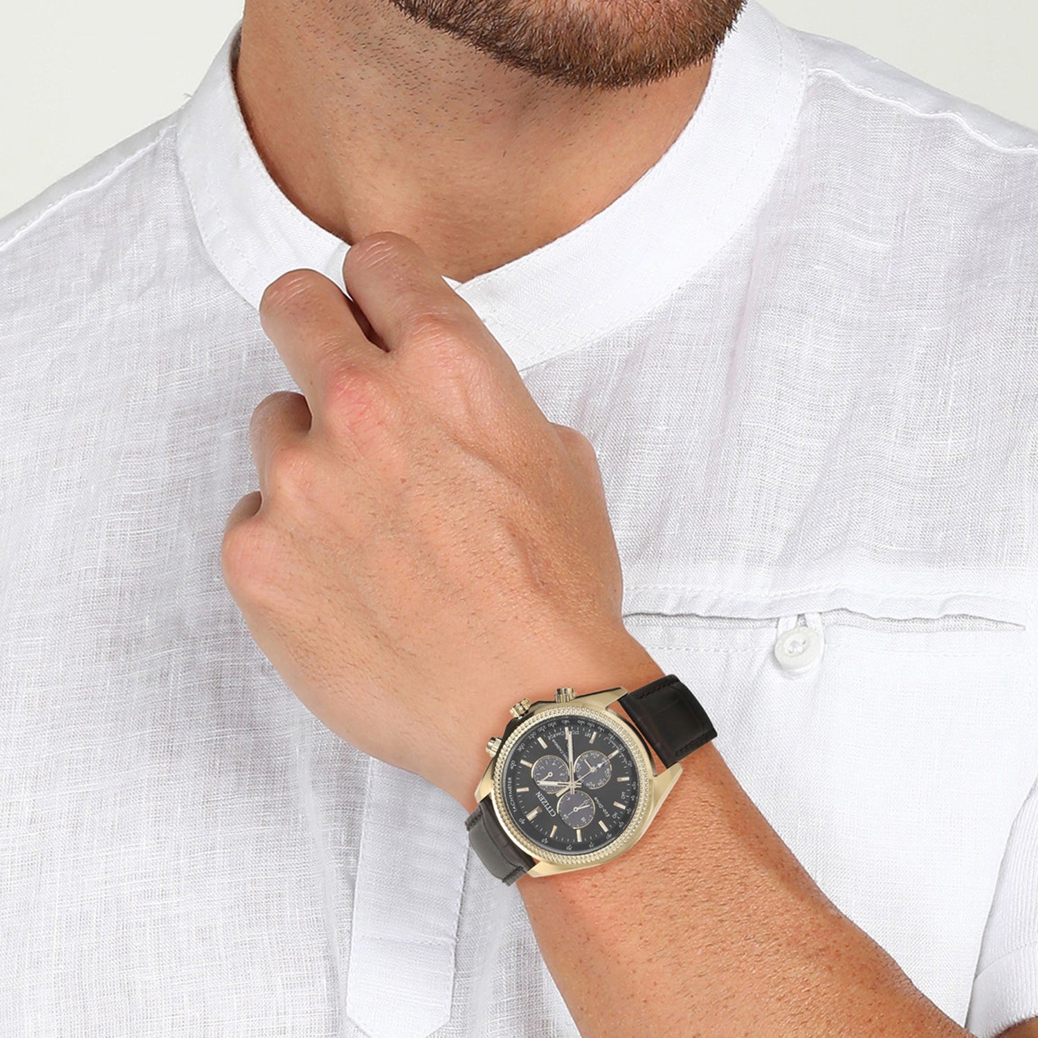 Eco-Drive Men Quartz Black Dial Chronograph Leather Watch BL5562-18E