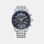 Classic Eco-Drive Men Quartz Blue Dial Chronograph Stainless Steel Watch BL5640-59L