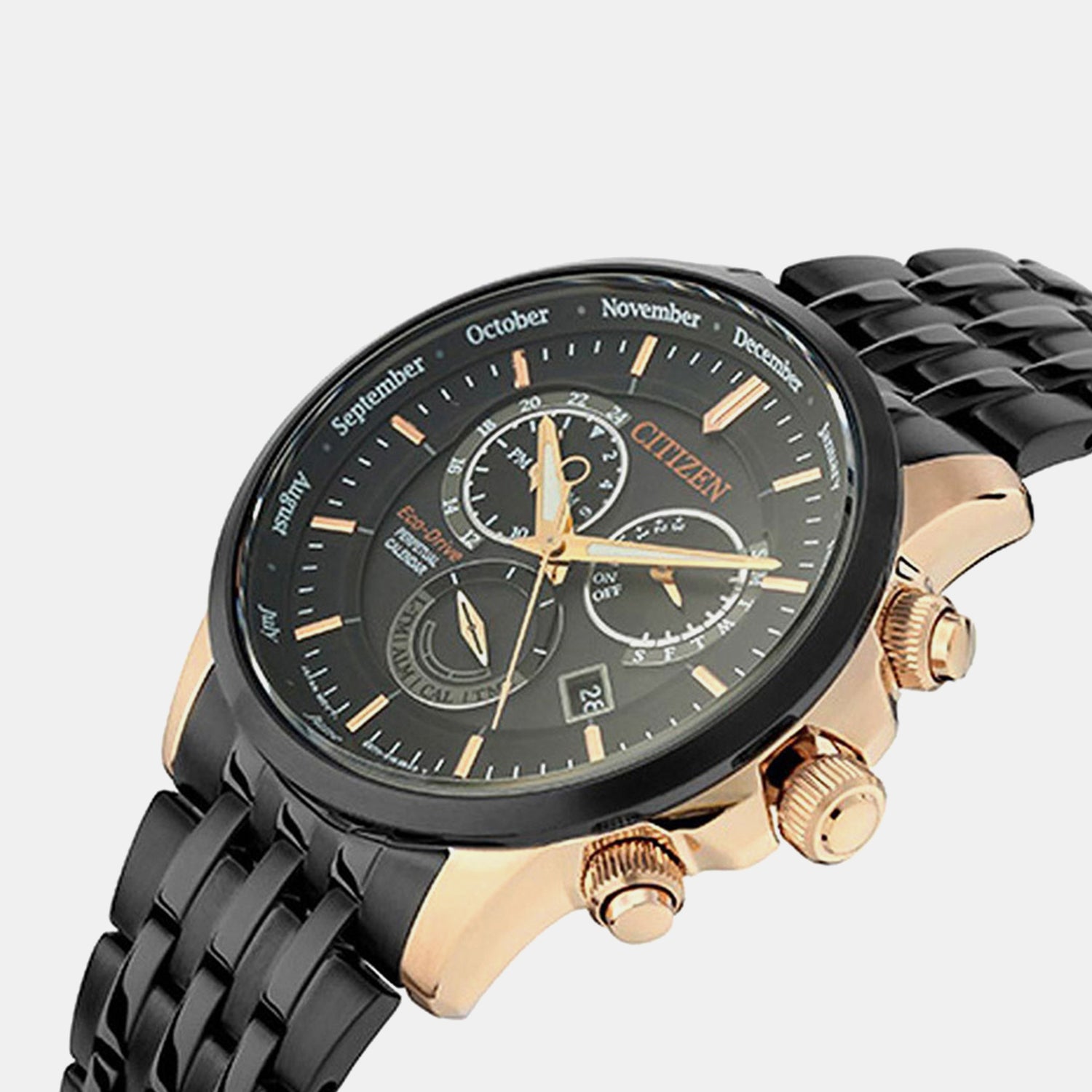 Men Quartz Eco-Drive Black Dial Chronograph Stainless Steel Watch BL8156-80E