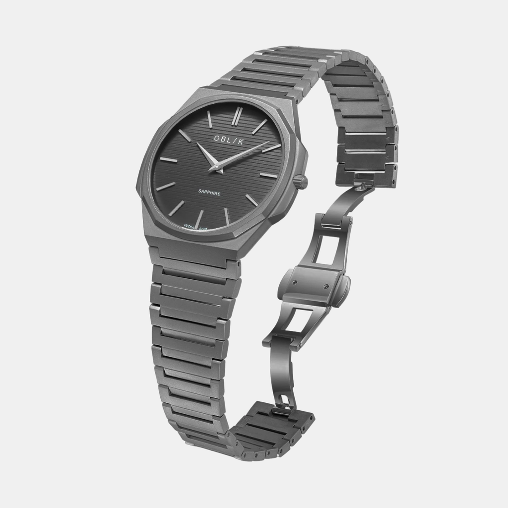 Blade Men Quartz Gunmetal Dial Analog Stainless Steel Watch