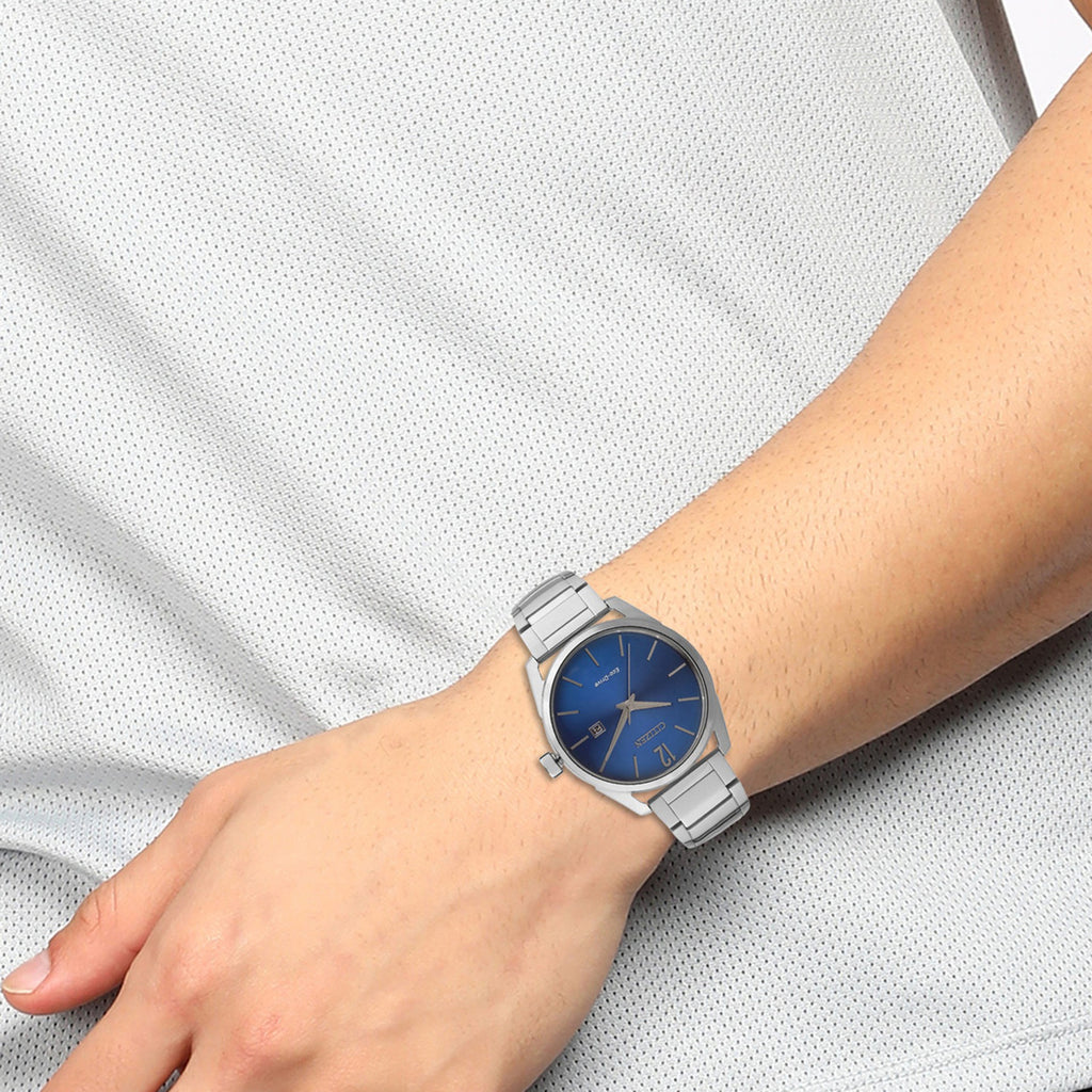 Men Quartz Eco-Drive Blue Dial Analog Stainless Steel Watch BM7411-83L