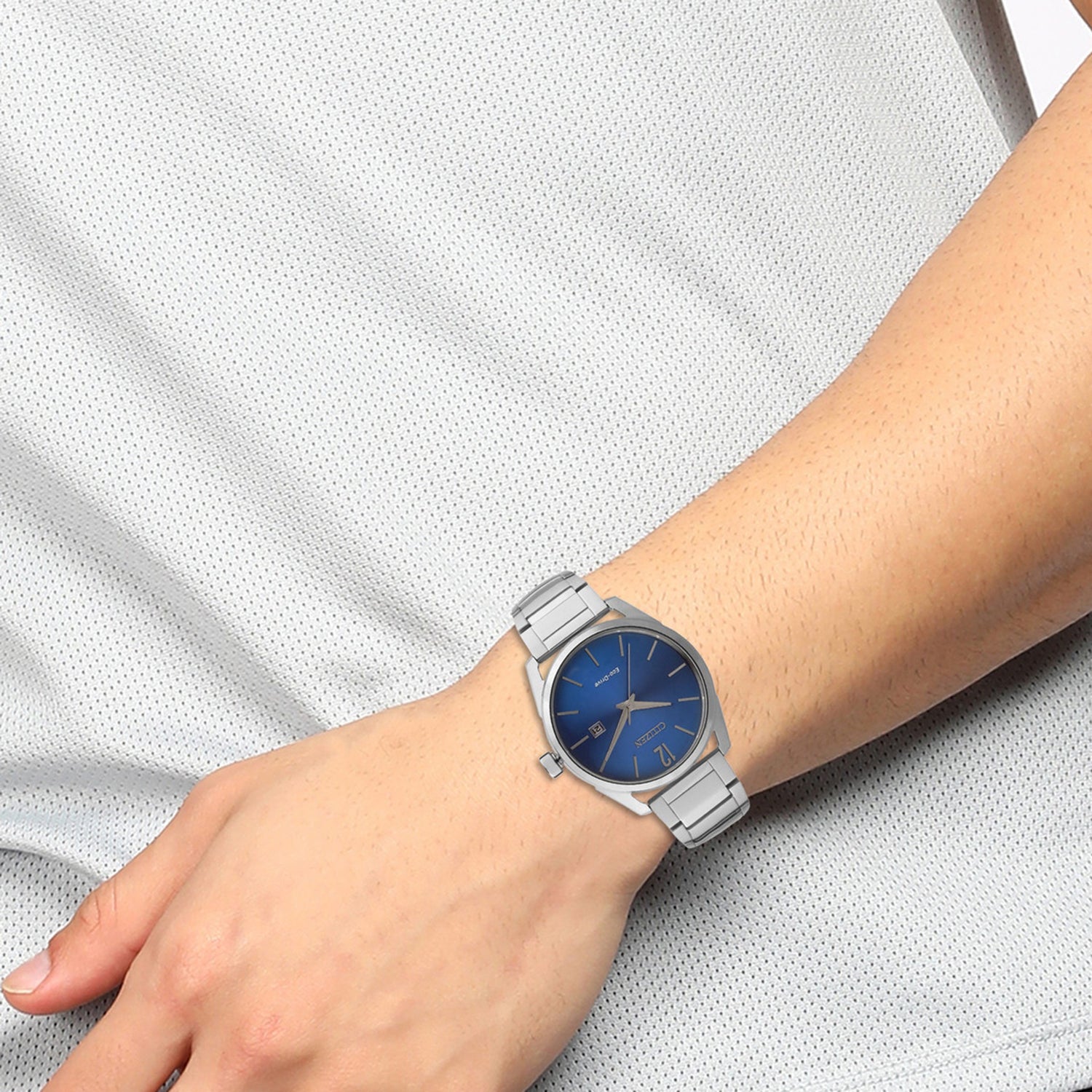 Men Quartz Eco-Drive Blue Dial Analog Stainless Steel Watch BM7411-83L
