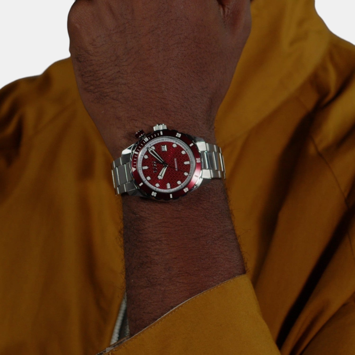 Bossmatic Men Automatic Red Dial Analog Stainless Steel Watch 1514179