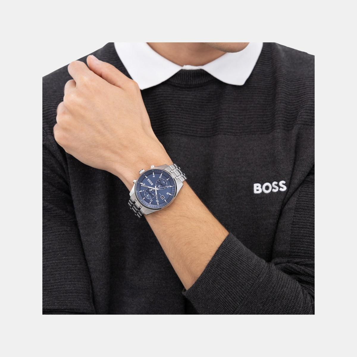 Boss Skytraveller Men Quartz Blue Dial Chronograph Stainless Steel Watch 1514216