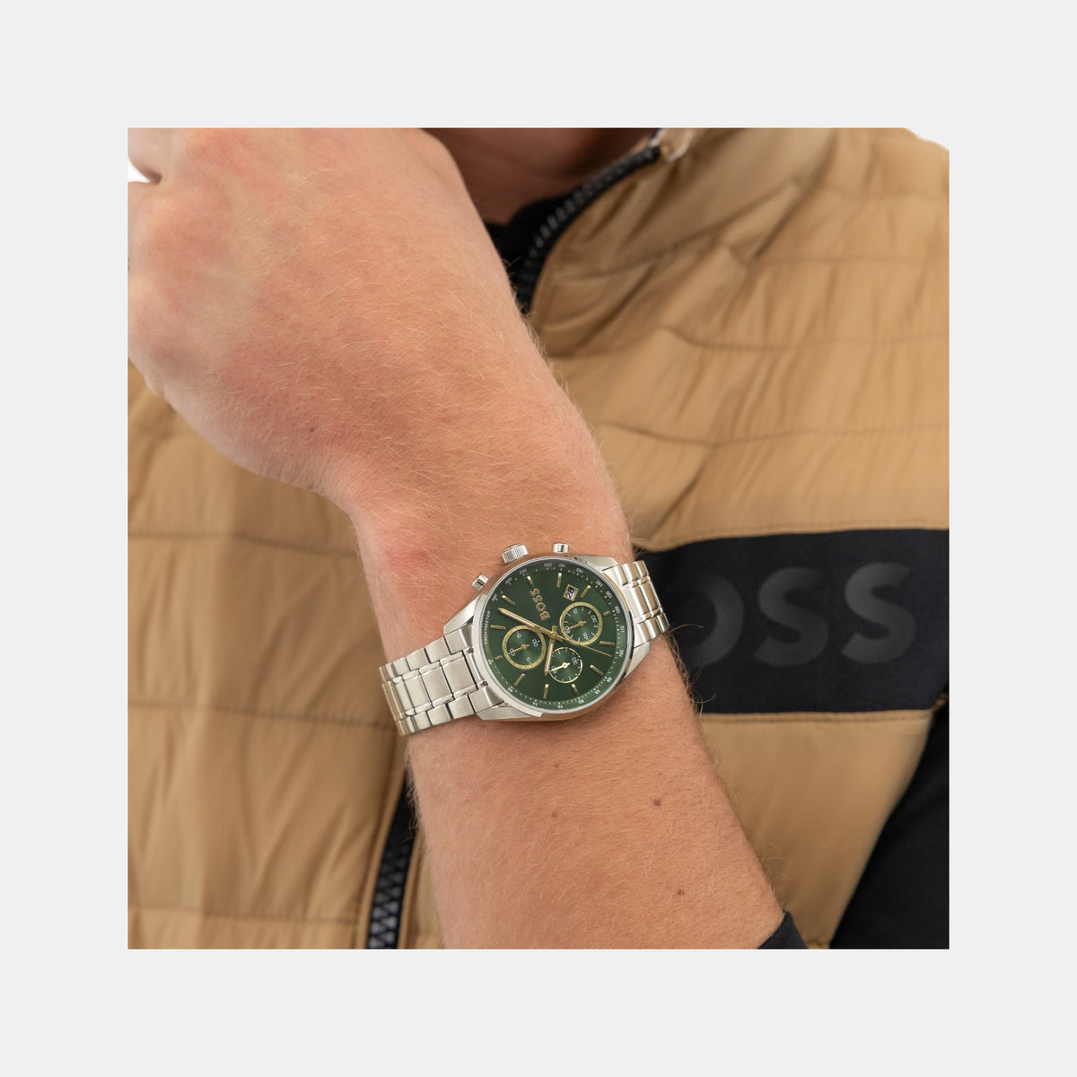 Boss Grand Prix 44 Men Quartz Green Dial Chronograph Stainless Steel Watch 1514266
