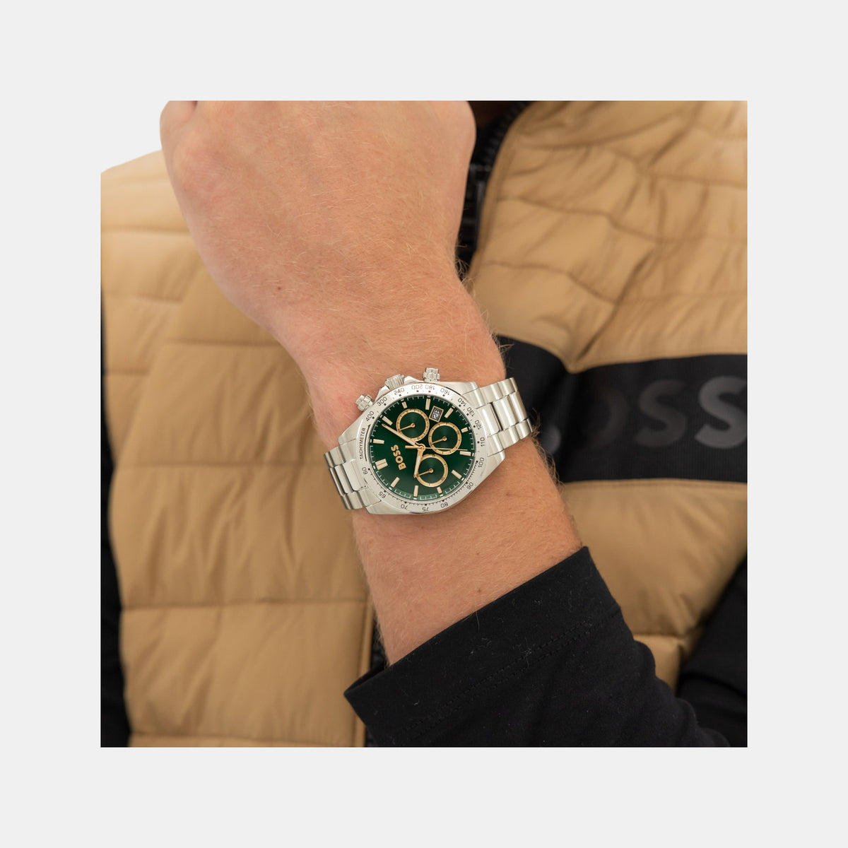 Boss Hero Men Quartz Green Dial Chronograph Stainless Steel Watch 1514268