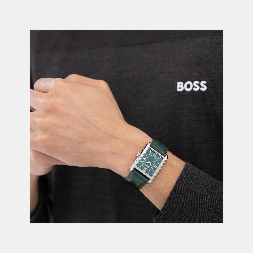 Principle Dress Men Quartz Green Dial Analog Leather Watch 1514278