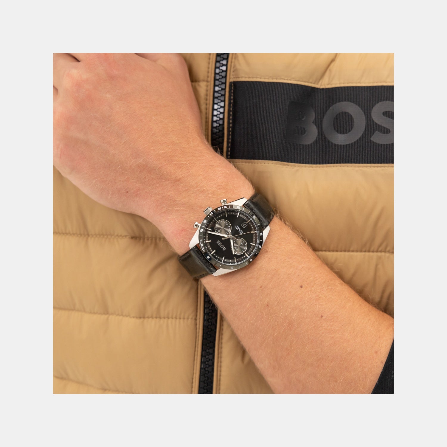 Tourmaster Men Quartz Black Dial Multi-Function Calf Watch 1514284