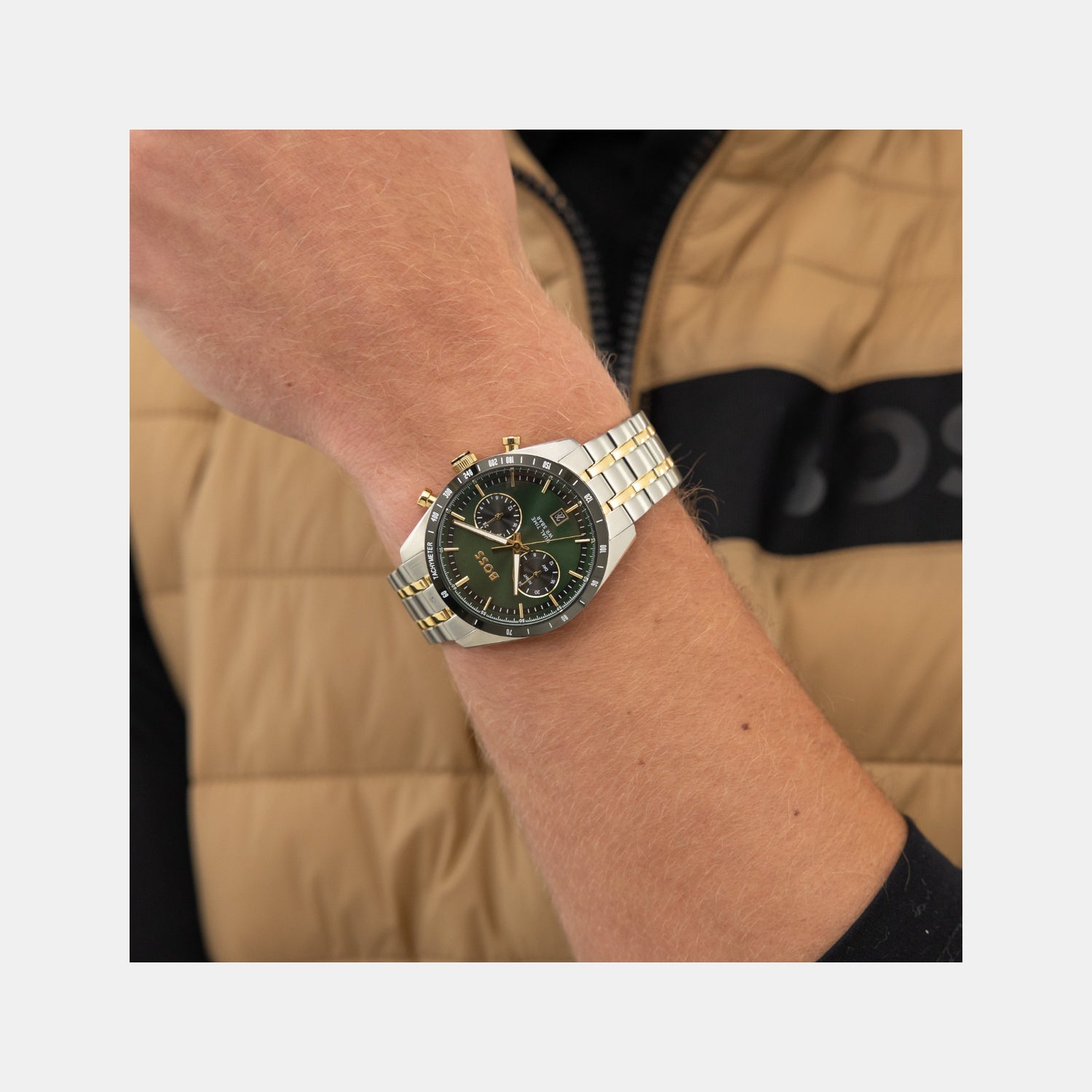 Tourmaster Men Quartz Green Dial Chronograph Stainless Steel Watch 1514287