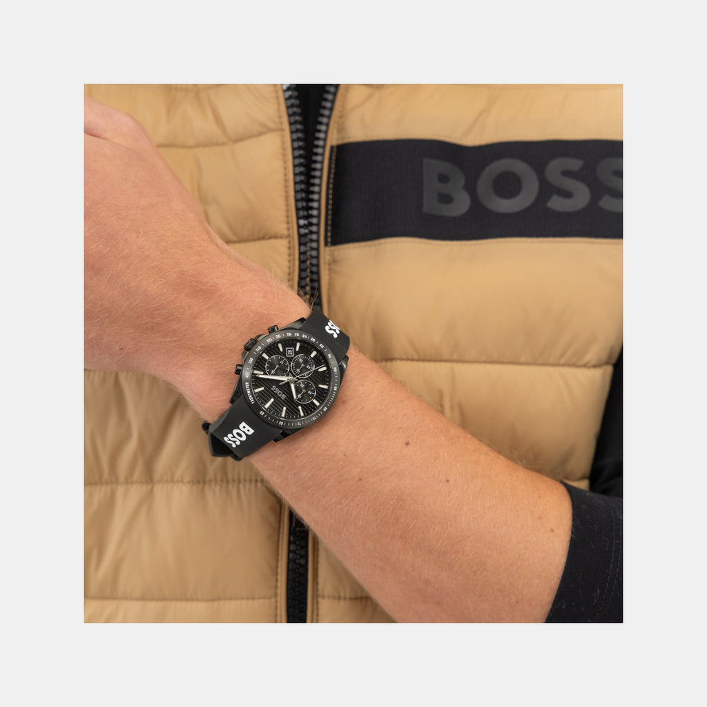 Strike Men Quartz Black Dial Chronograph Silicone Watch 1514289