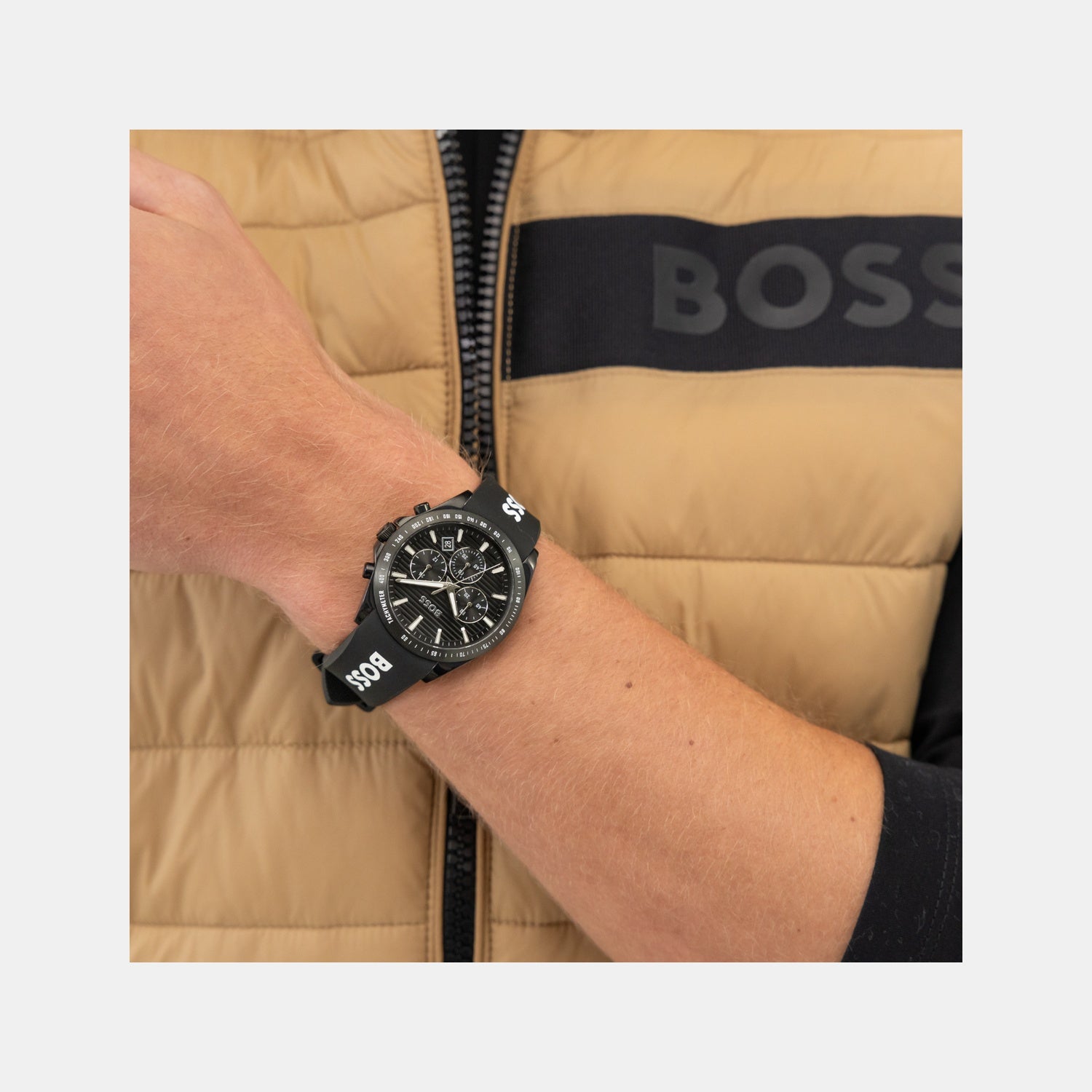 Strike Men Quartz Black Dial Chronograph Silicone Watch 1514289