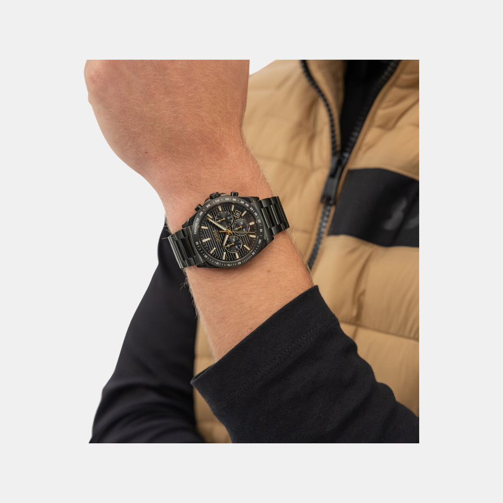 Strike Men Quartz Black Dial Chronograph Stainless Steel Watch 1514291