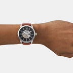 Flynn Men Automatic Black Dial Analog Leather Watch BQ2386