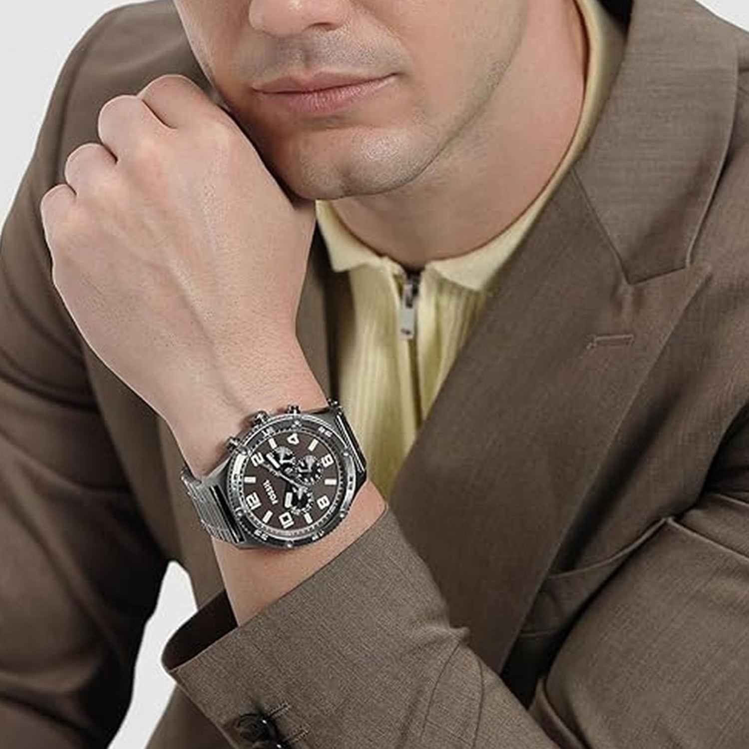 Brox Men Quartz Grey Dial Multi-Function Stainless Steel Watch BQ2533