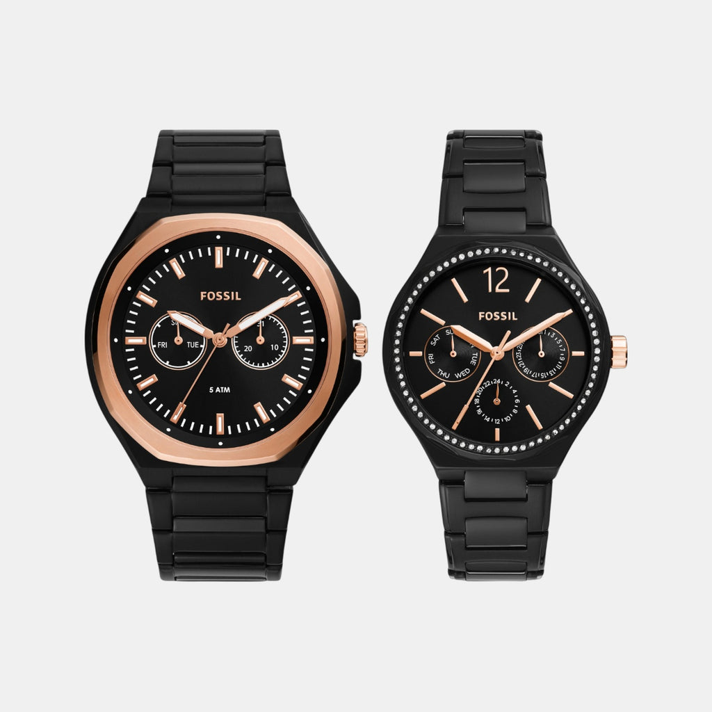 Evanston Couple Quartz Black Dial Multi-Function Stainless Steel Watch BQ2645SET