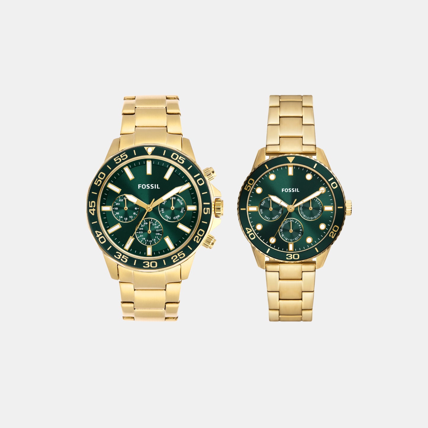 Couple Quartz Green Dial Multi-Function Stainless Steel Watch BQ2754SET