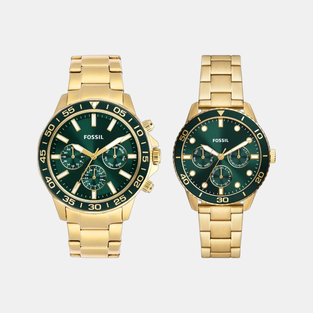Bannon Couple Quartz Green Dial Multi-Function Stainless Steel Watch BQ2754SET