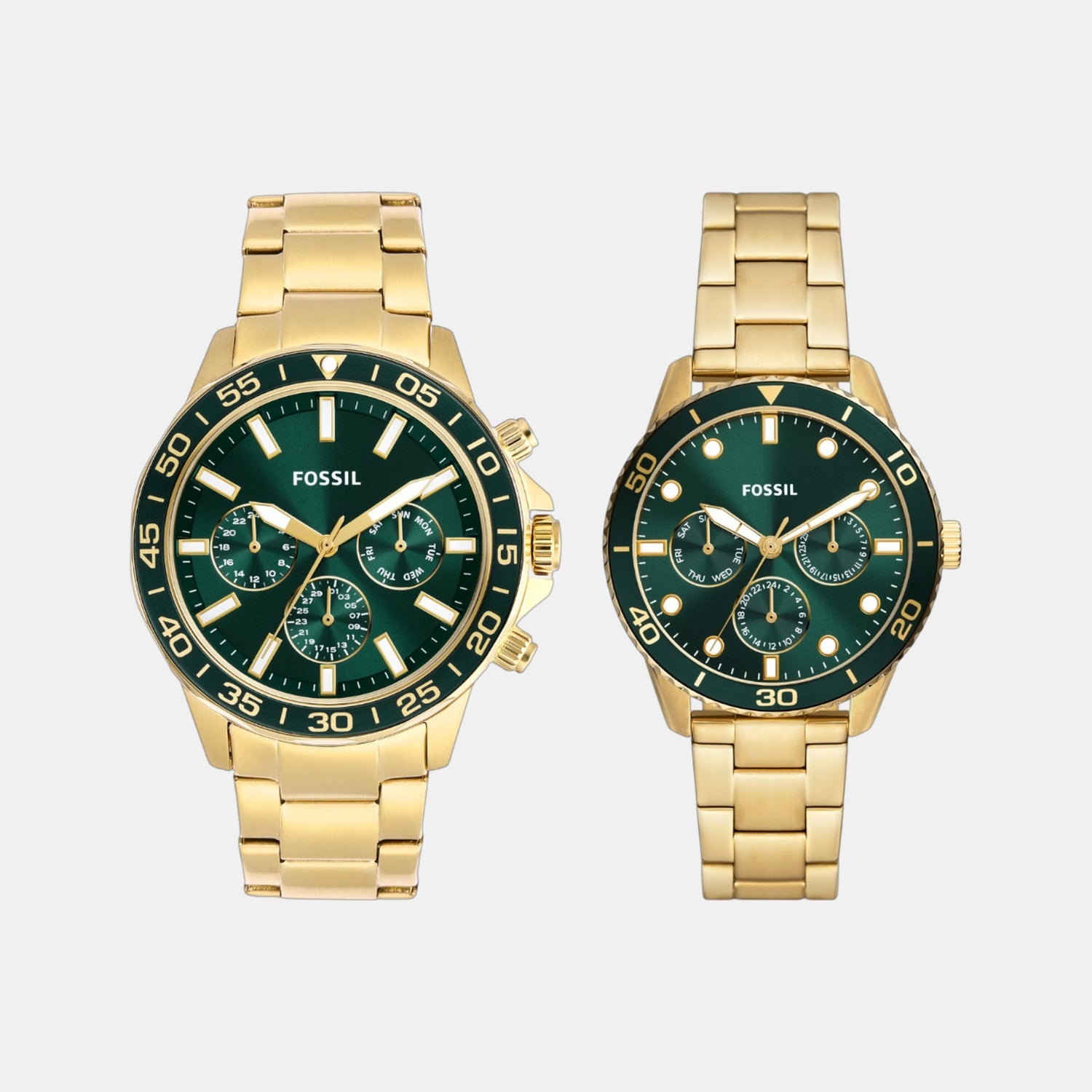 Bannon Couple Quartz Green Dial Multi-Function Stainless Steel Watch BQ2754SET