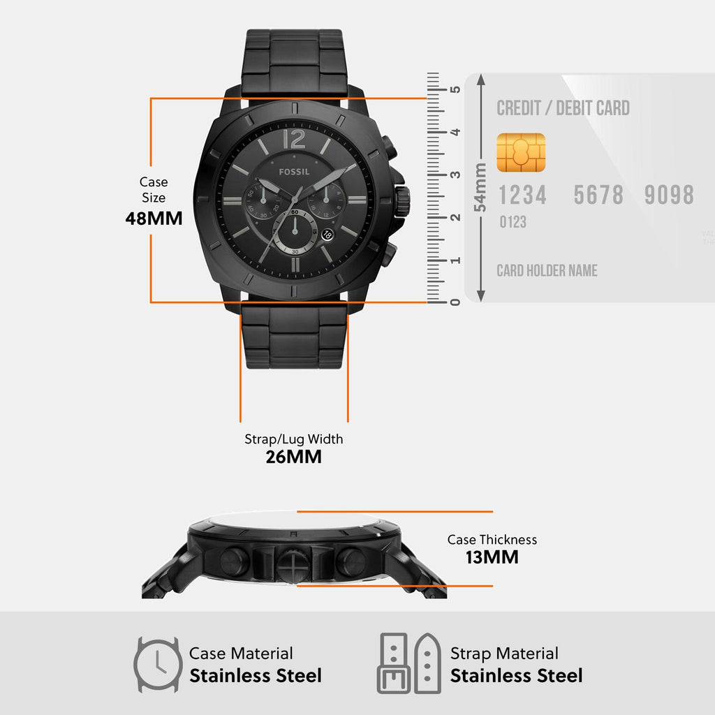 Privateer Men Quartz Black Dial Chronograph Stainless Steel Watch BQ2759