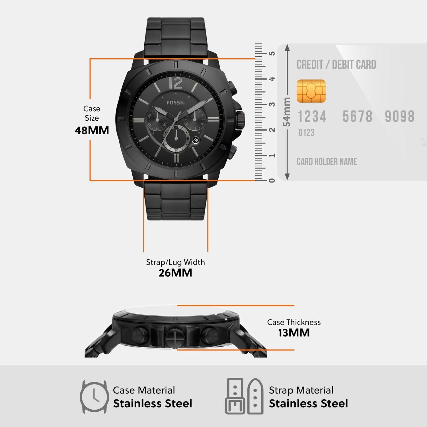 Privateer Men Quartz Black Dial Chronograph Stainless Steel Watch BQ2759