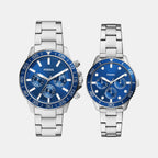 Bannon Couple Quartz Blue Dial Multi-Function Stainless Steel Watch BQ2828SET