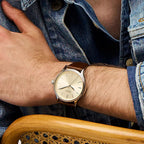 Fenmore Men Quartz Cream Dial Analog Leather Watch BQ2865