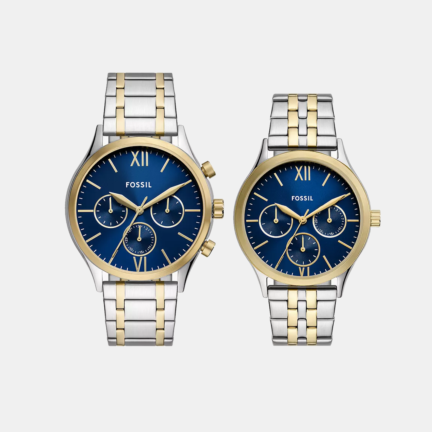 Fenmore Couple Quartz Blue Dial Multi-Function Stainless Steel Watch BQ2900SET