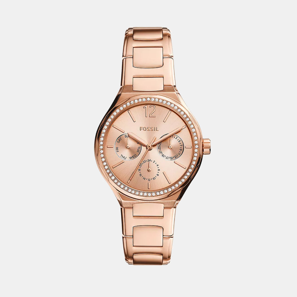 Eevie Women Quartz Rose Gold Dial Multi-Function Stainless Steel Watch BQ3721