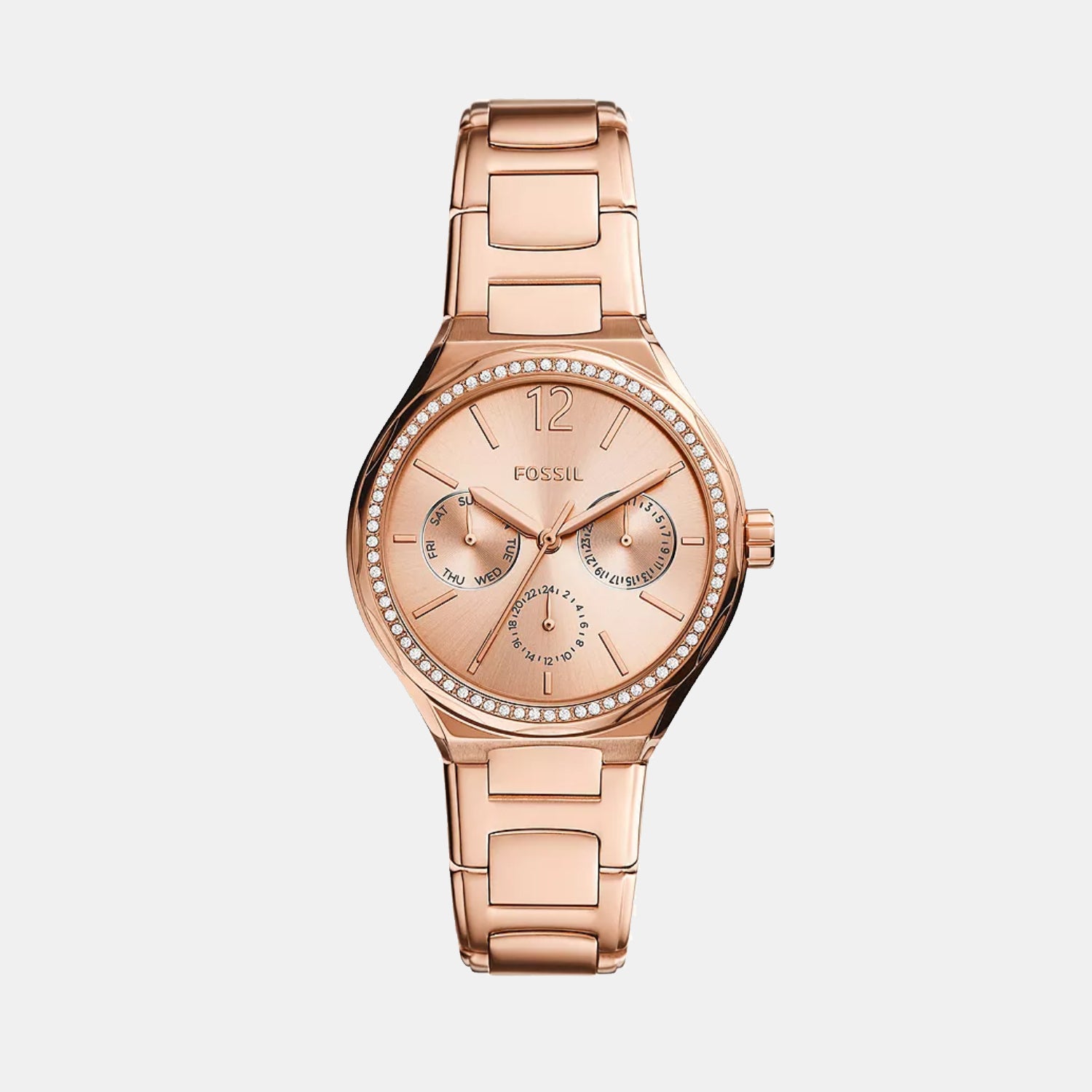 Eevie Women Quartz Rose Gold Dial Multi-Function Stainless Steel Watch BQ3721