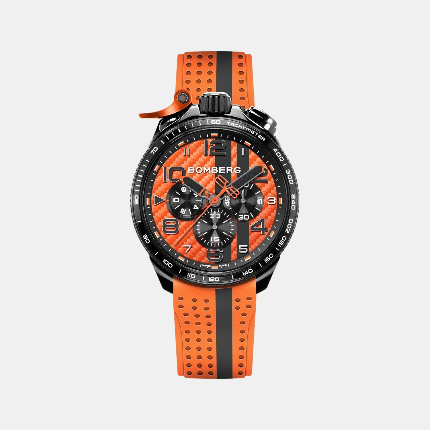 Racing Carbon Men Quartz Orange Dial Chronograph Silicone Watch BS45CHPBA.059-31.12