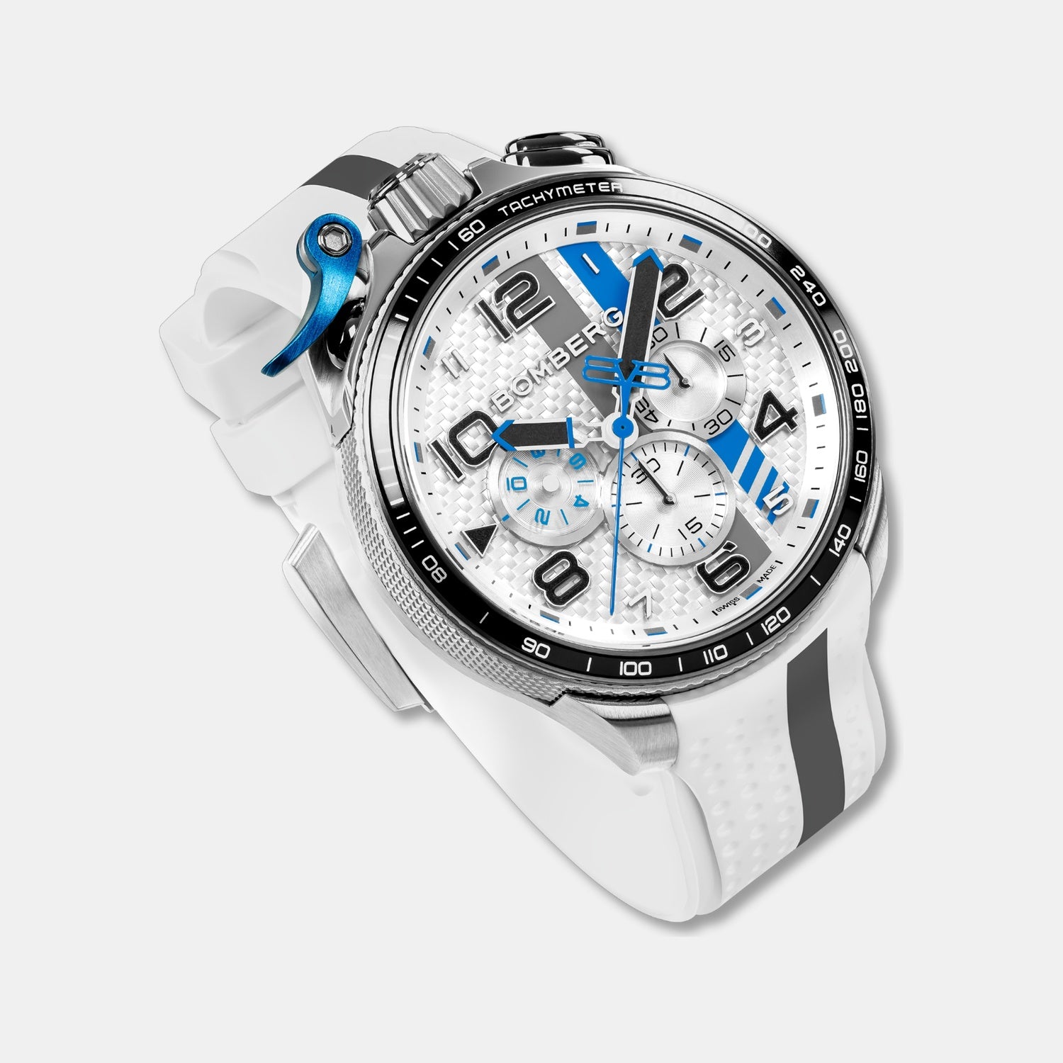 Racing Carbon Men Quartz White Dial Chronograph Silicone Watch BS45CHSP.059-20.12