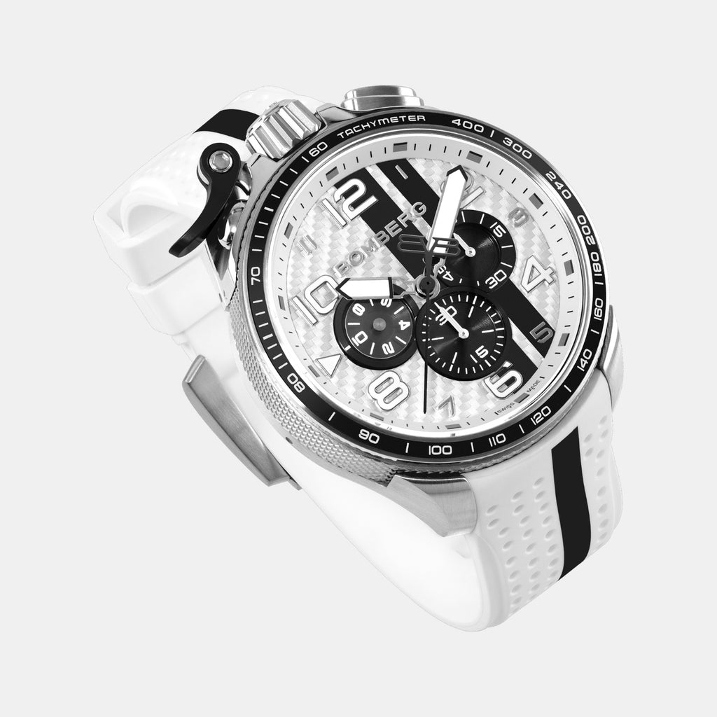 Racing Carbon Men Quartz White Dial Chronograph Silicone Watch BS45CHSP.059-30.12