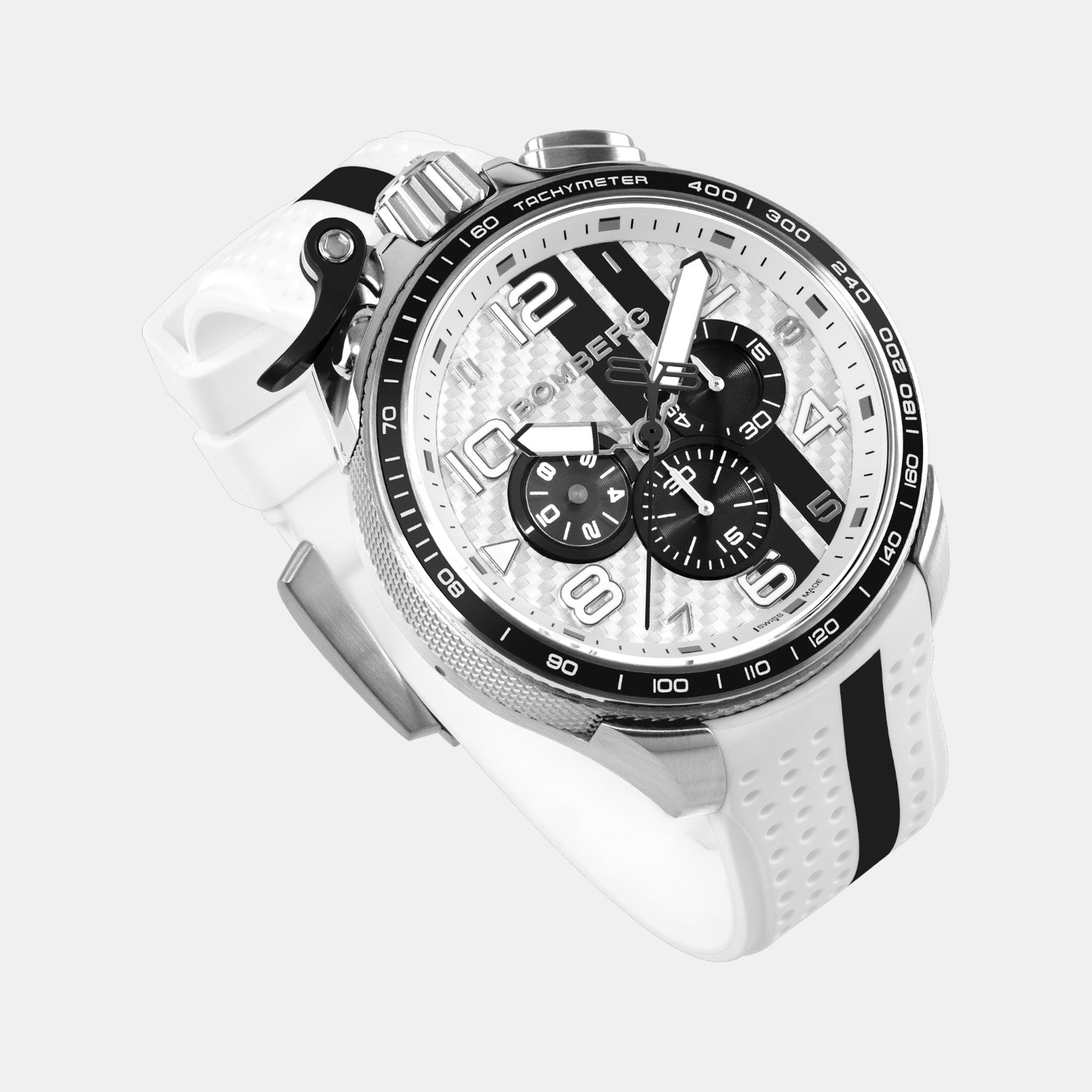 Racing Carbon Men Quartz White Dial Chronograph Silicone Watch BS45CHSP.059-30.12