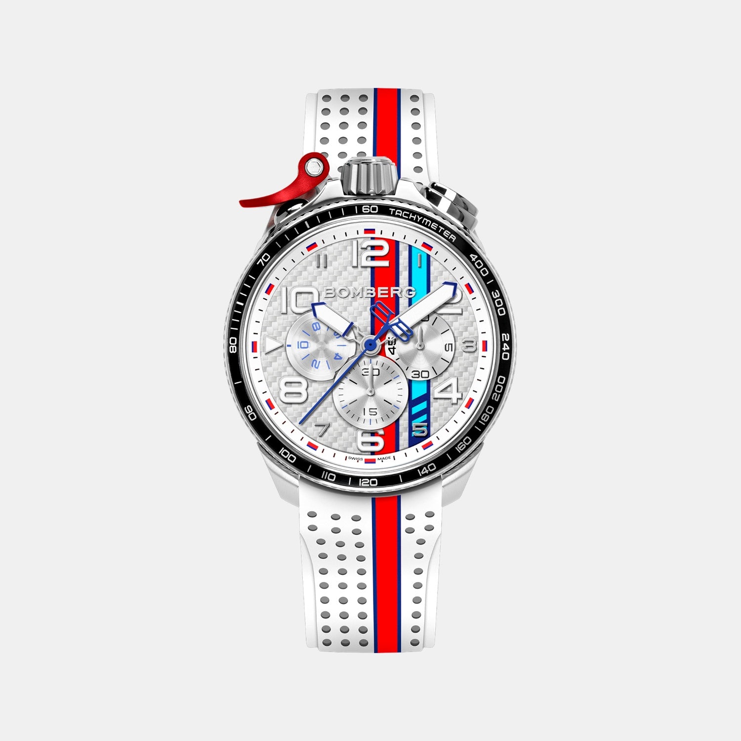 Racing Carbon Men Quartz White Dial Chronograph Silicone Watch BS45CHSP.059-32.12