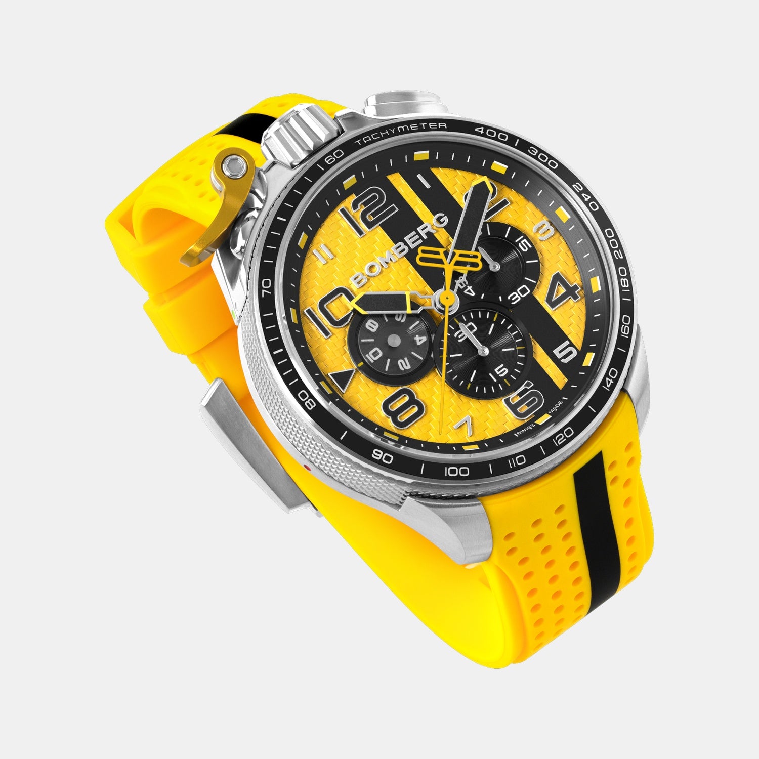 Racing Carbon Men Quartz Yellow Dial Chronograph Silicone Watch BS45CHSP.059-33.12