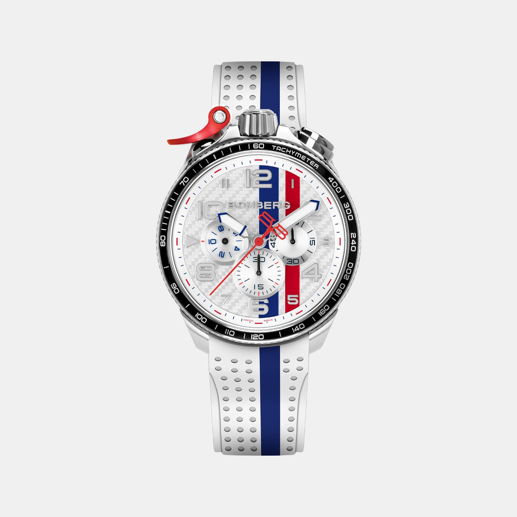 Racing Carbon Men Quartz White Dial Chronograph Silicone Watch BS45CHSP.059-4.2.12