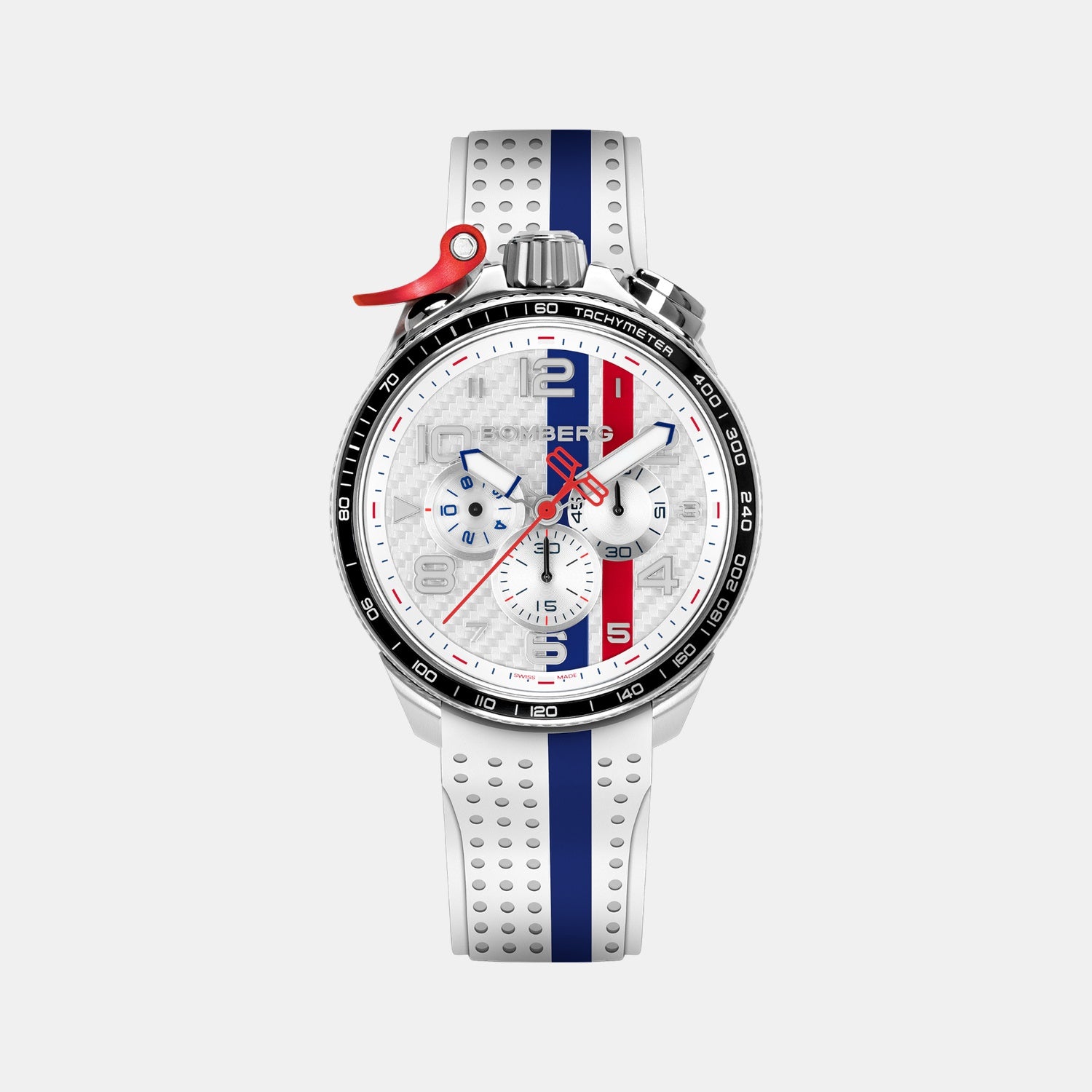 Racing Carbon Men Quartz White Dial Chronograph Silicone Watch BS45CHSP.059-4.2.12