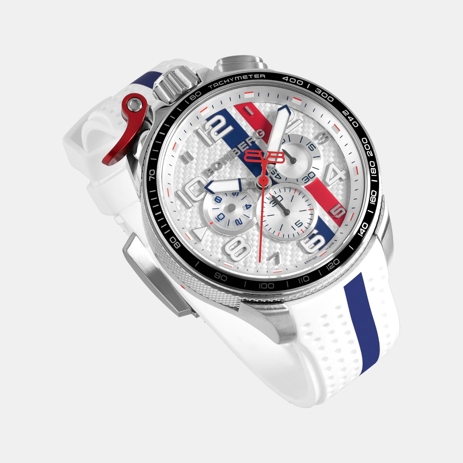 Racing Carbon Men Quartz White Dial Chronograph Silicone Watch BS45CHSP.059-4.2.12