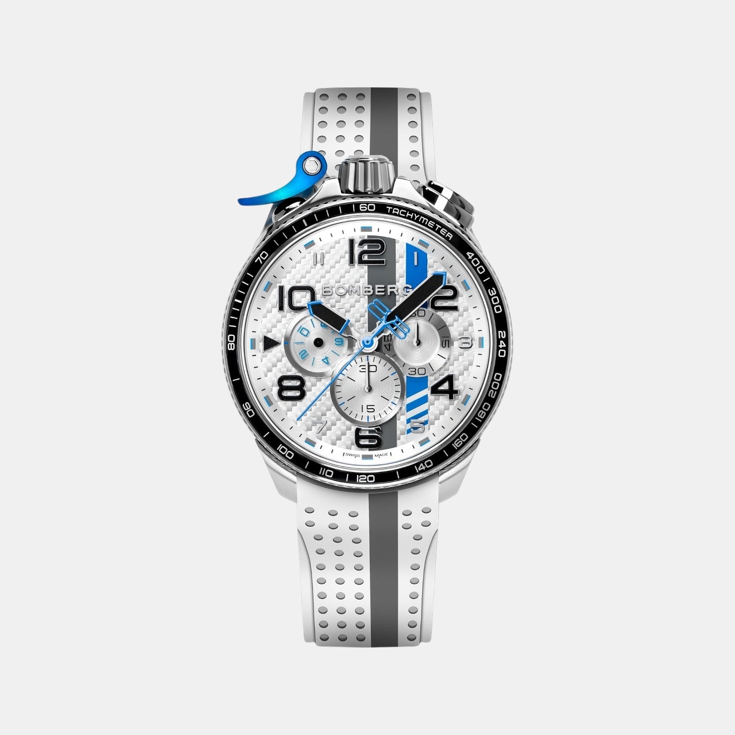 Racing Carbon Men Quartz White Dial Chronograph Silicone Watch BS45CHSP.059-20.12