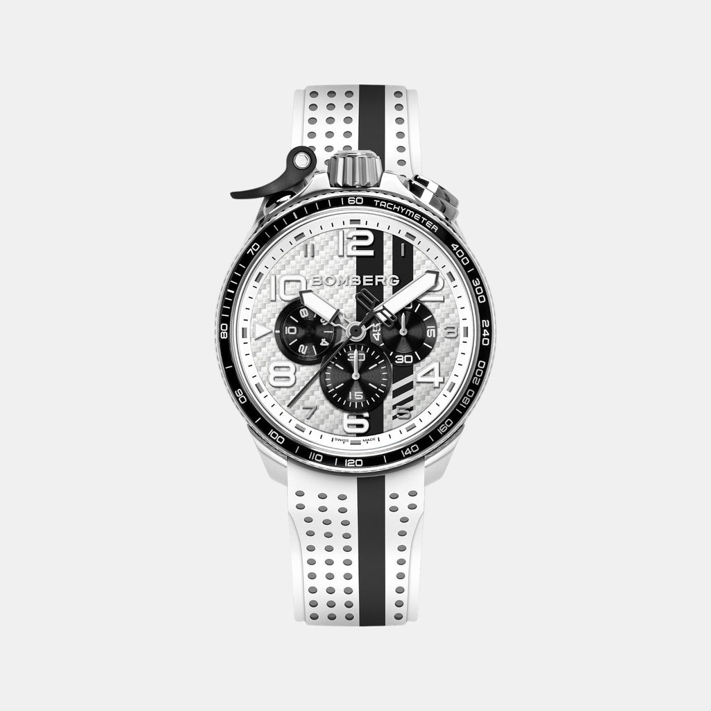Racing Carbon Men Quartz White Dial Chronograph Silicone Watch BS45CHSP.059-30.12