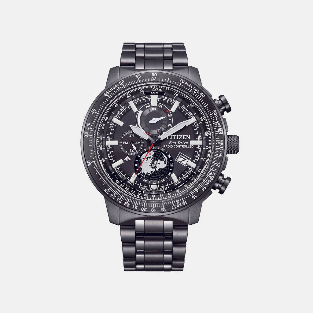 Promaster Eco-Drive Men Quartz Black Dial Chronograph Stainless Steel Watch BY3005-56G