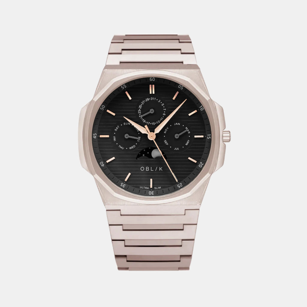 Moonphase Men Quartz Black Dial Multi-Function Stainless Steel Watch BLADE LUNAR CALENDAR-RG
