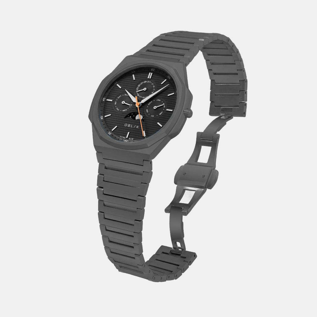Blade Lunar Calendar-GM Moonphase Men Quartz Black Dial Multi-Function Stainless Steel Watch