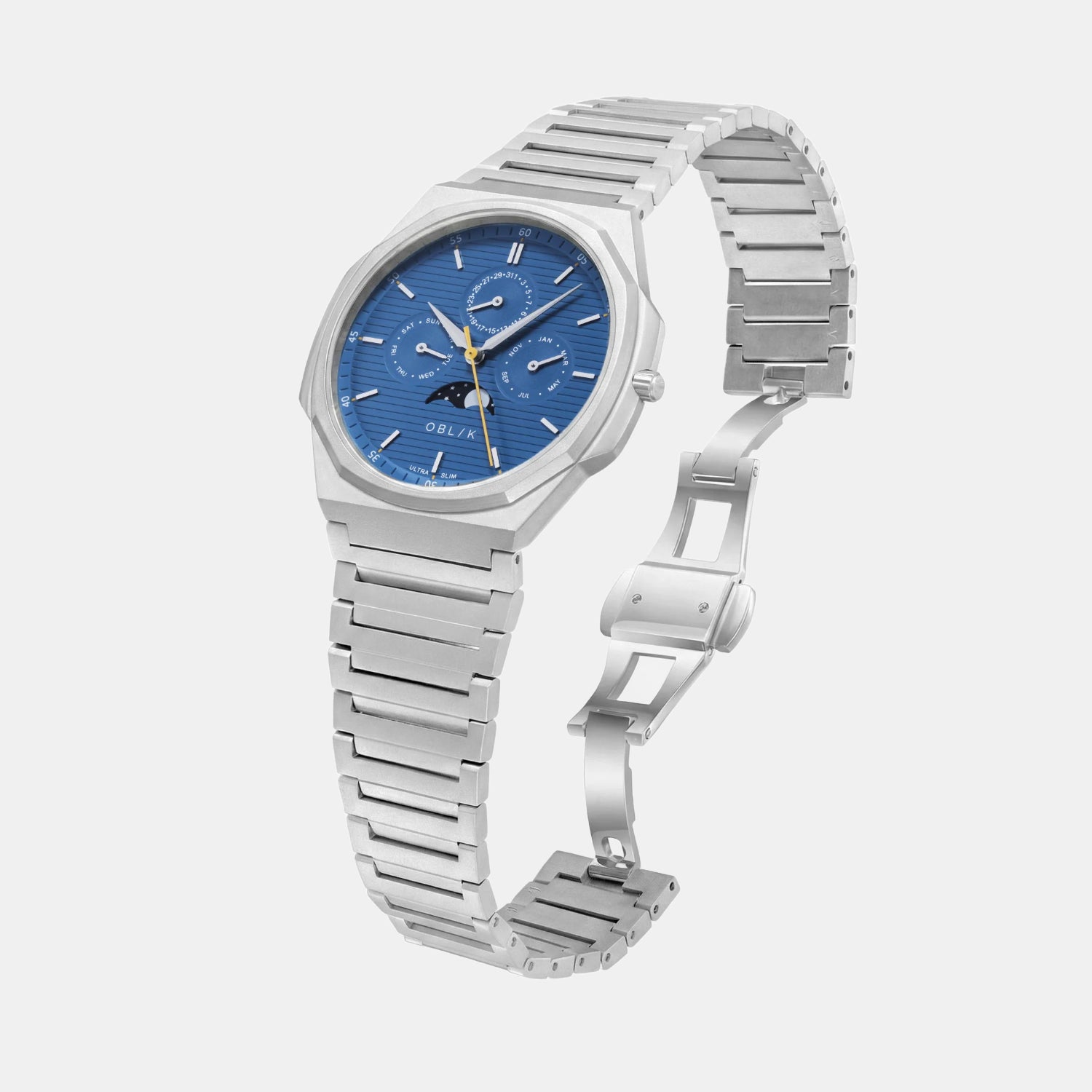 Moonphase Men Quartz Blue Dial Multi-Function Stainless Steel Watch BLADE LUNAR CALENDAR-SL