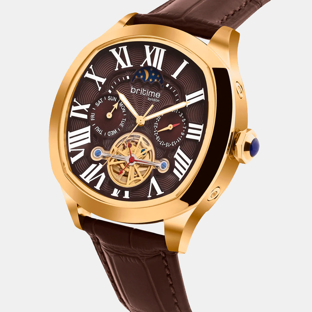 Romaire Men Automatic Maroon Dial Multi-Function Leather Watch 1641-L30608