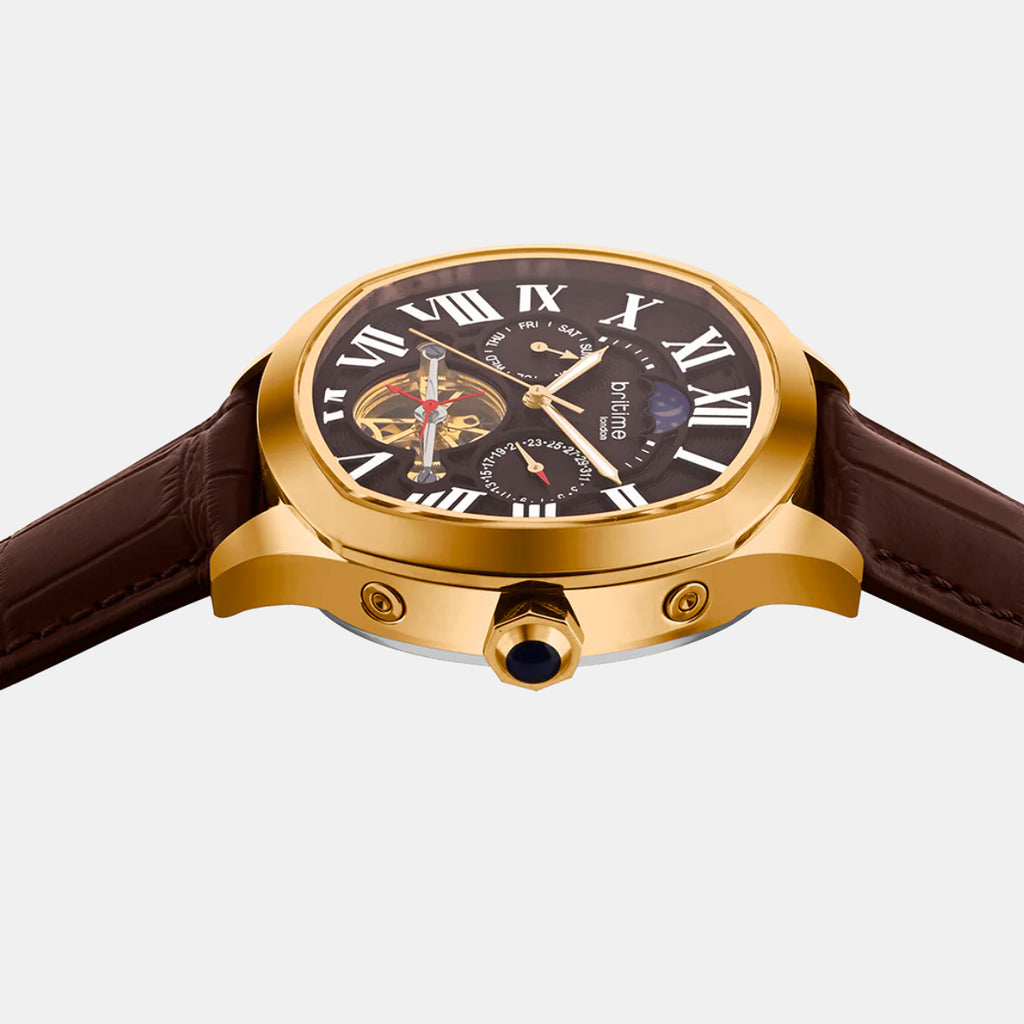 Romaire Men Automatic Maroon Dial Multi-Function Leather Watch 1641-L30608