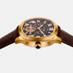 Romaire Men Automatic Maroon Dial Multi-Function Leather Watch 1641-L30608