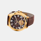 Romaire Men Automatic Maroon Dial Multi-Function Leather Watch 1641-L30608