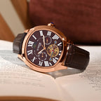 Romaire Men Automatic Maroon Dial Multi-Function Leather Watch 1641-L30608