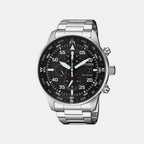 Eco-Drive Men Quartz Black Dial Chronograph Stainless Steel Watch CA0690-88E